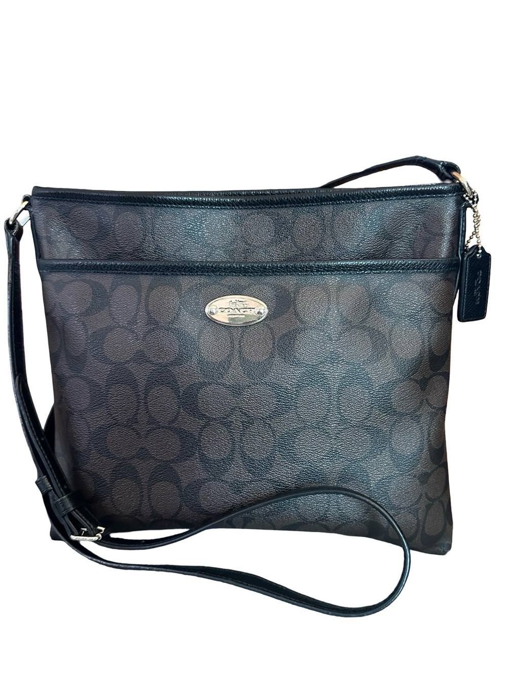 Coach Brown and Black Signature Logo Crossbody Bag